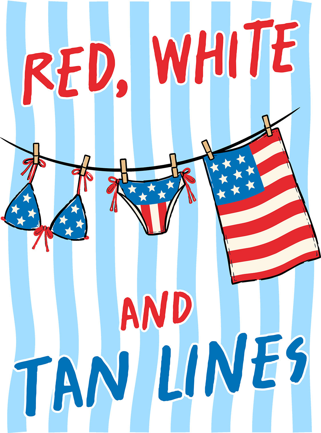 Red, White, and Tan Lines | Patriotic 4th of July Bikini Graphic | Summer Beach Life Retro Design