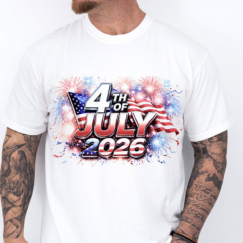 4th of July 2026 - Patriotic Fireworks & American Flag Graphic Design