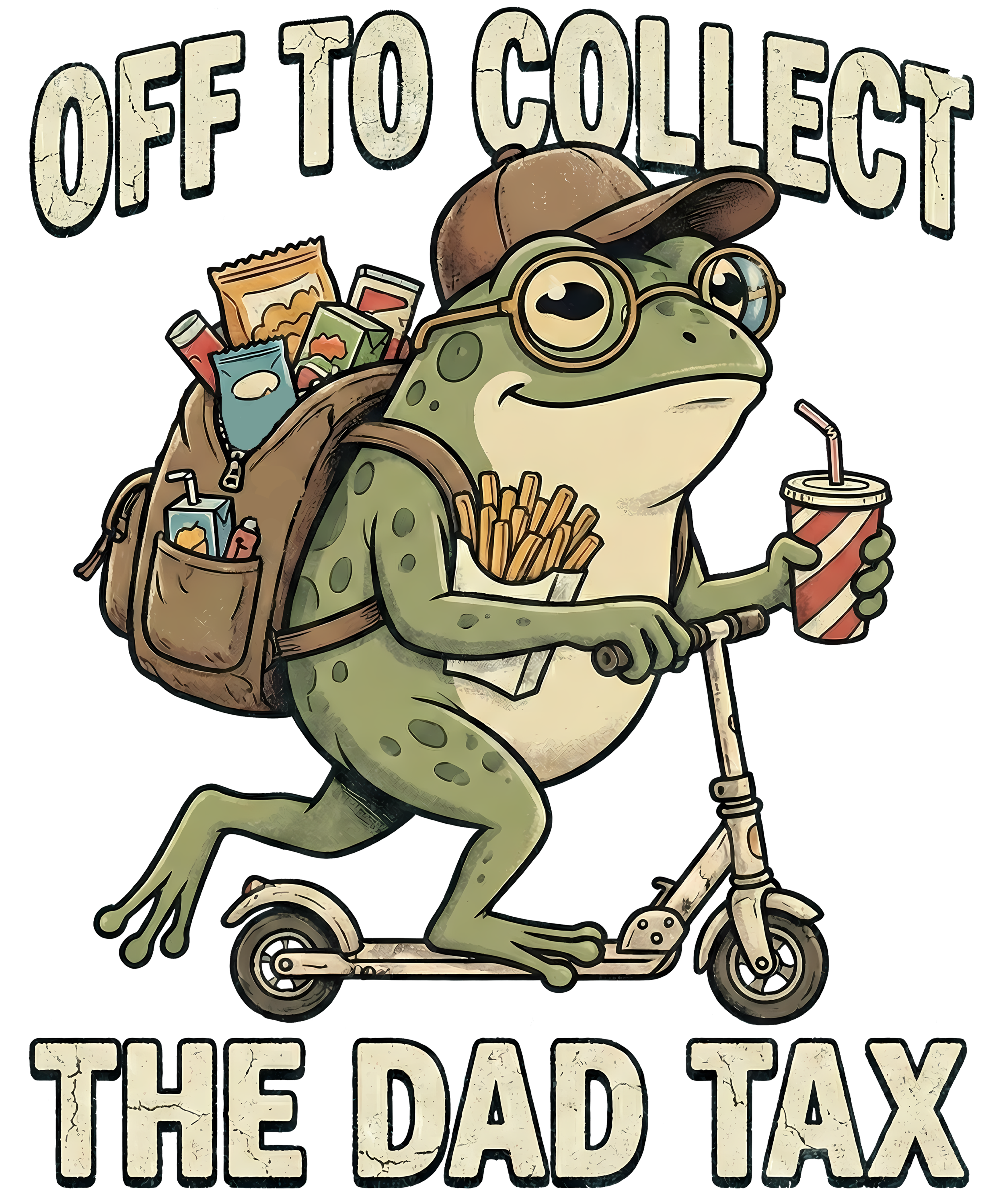 "Off To Collect The Dad Tax" DTF Transfer – Retro Frog & Scooter Design