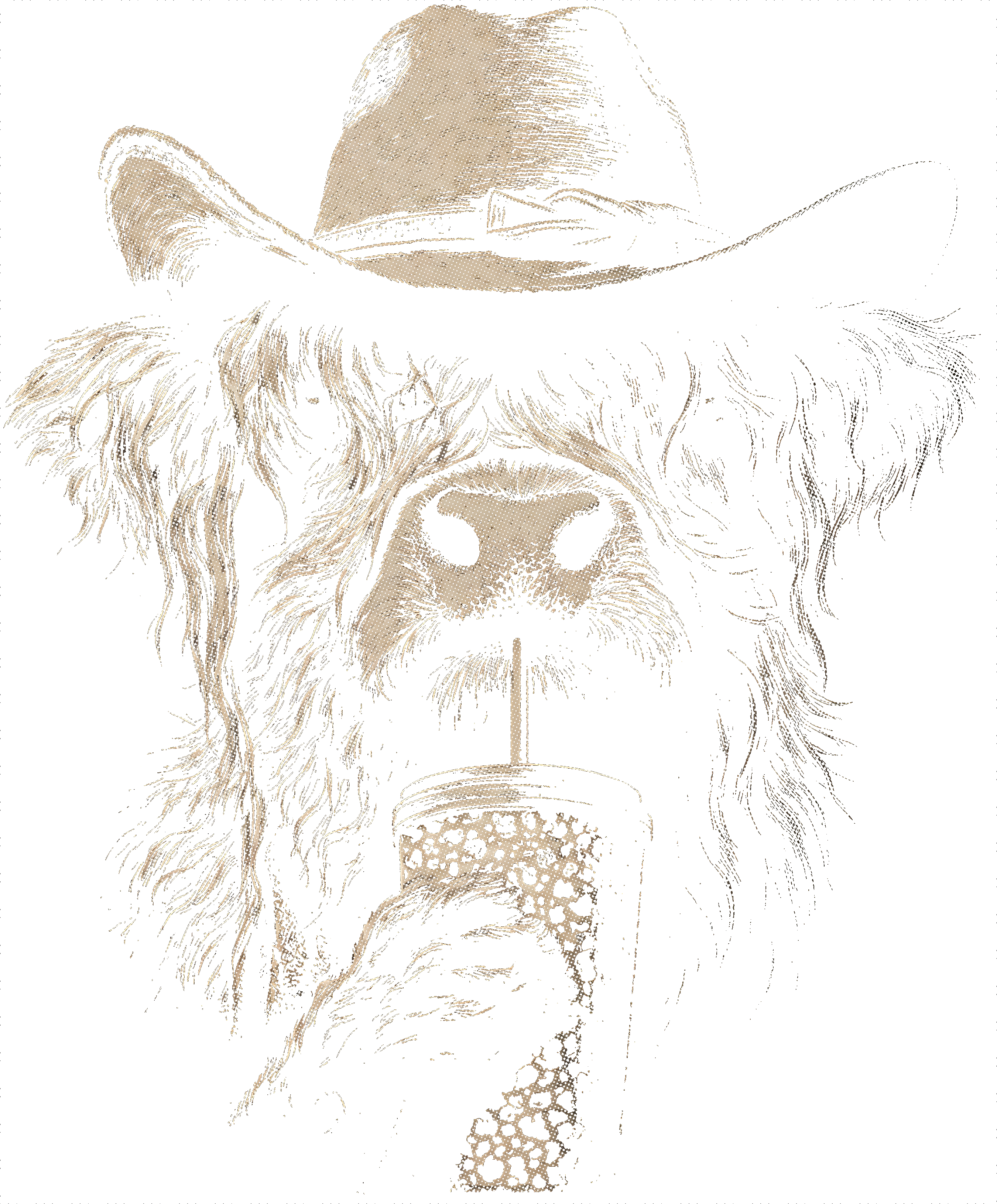 Highland Cow Cowboy DTF Transfer – Western Halftone Ready to Press Design