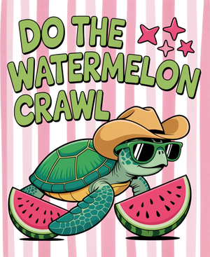 Do The Watermelon Crawl | Funny Cowboy Turtle Graphic Tee | Retro Coun