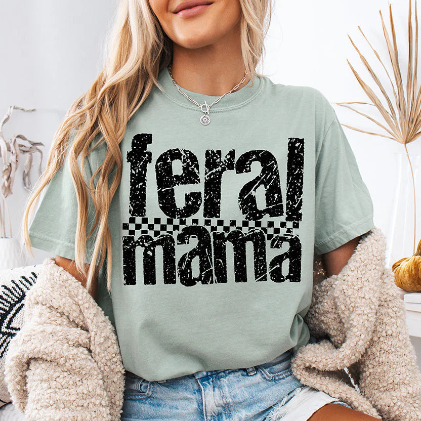 "Feral Mama" DTF Transfer – Distressed Retro Motherhood Graphic