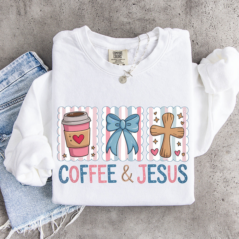 The "Boutique" Vibe: Coffee & Jesus Coquette DTF Transfer | Ready to Press Faith Apparel