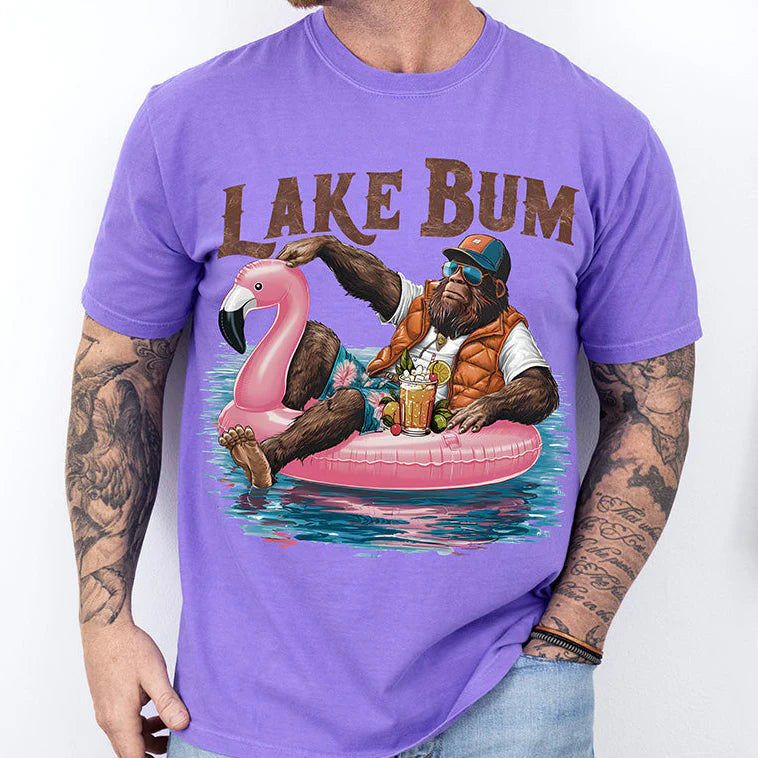 Lake Bum Bigfoot Flamingo Float DTF Transfer - Ready to Press