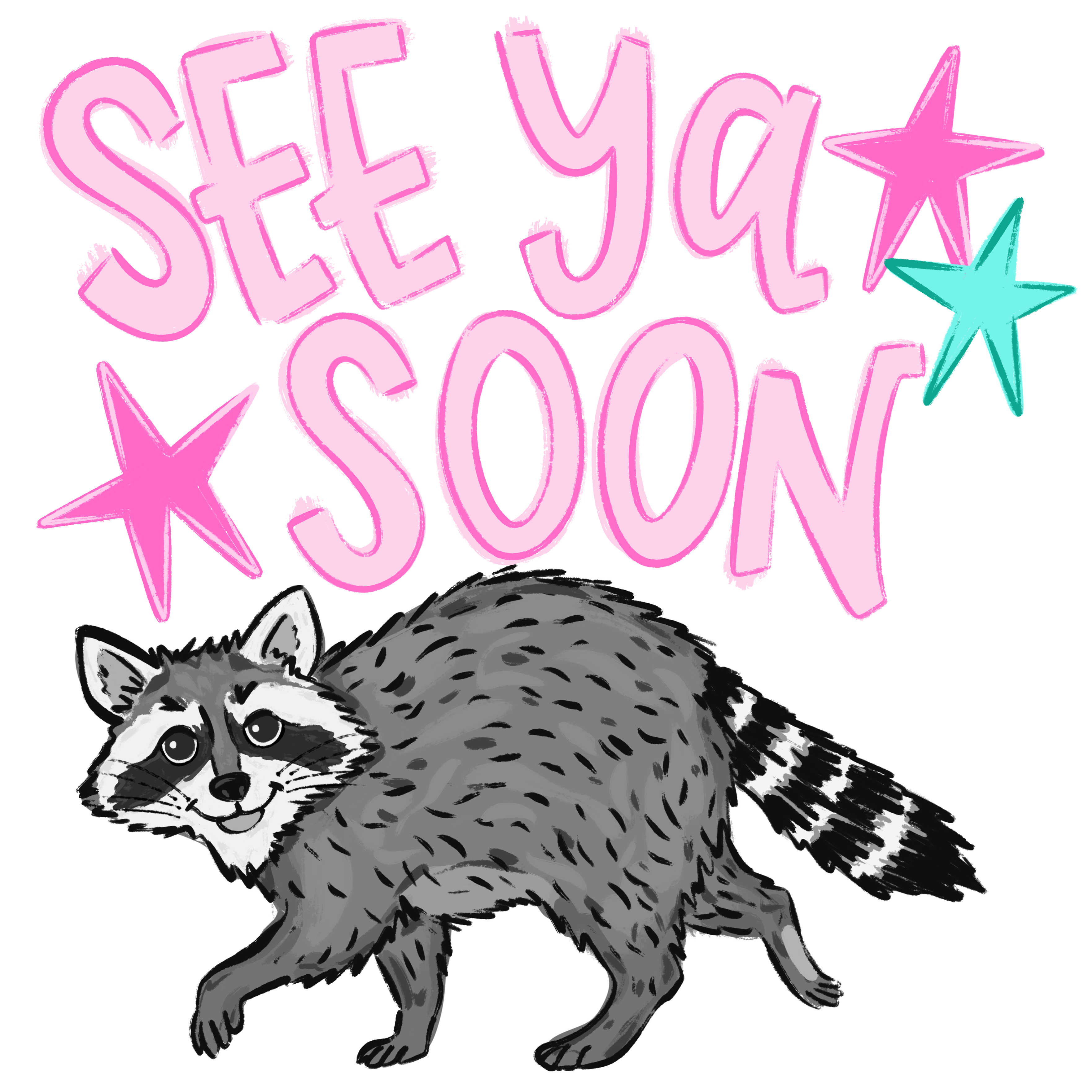 "See Ya Soon" Raccoon Graphic T-Shirt - Retro Y2K Stars & Trash Panda Aesthetic Design