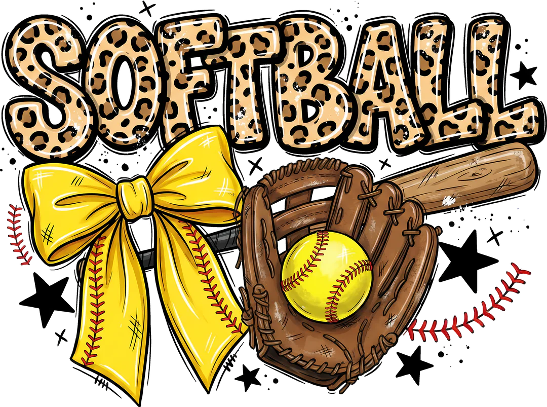 Leopard Print Softball Bow & Glove DTF Transfer | Bestie DTF