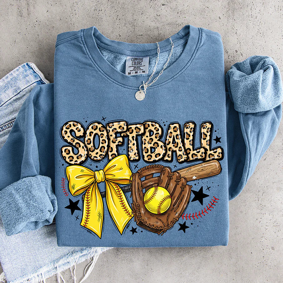 Leopard Print Softball Bow & Glove DTF Transfer | Bestie DTF
