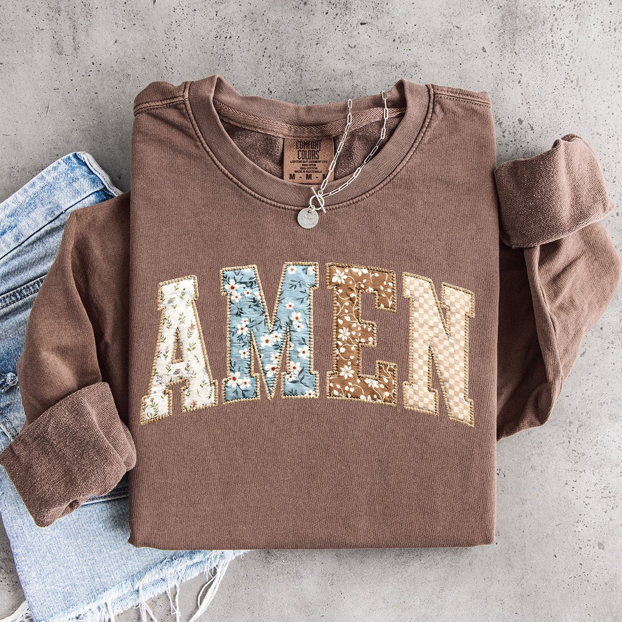 AMEN Vintage Floral Patchwork DTF Transfer | Ready to Press Christian Designs