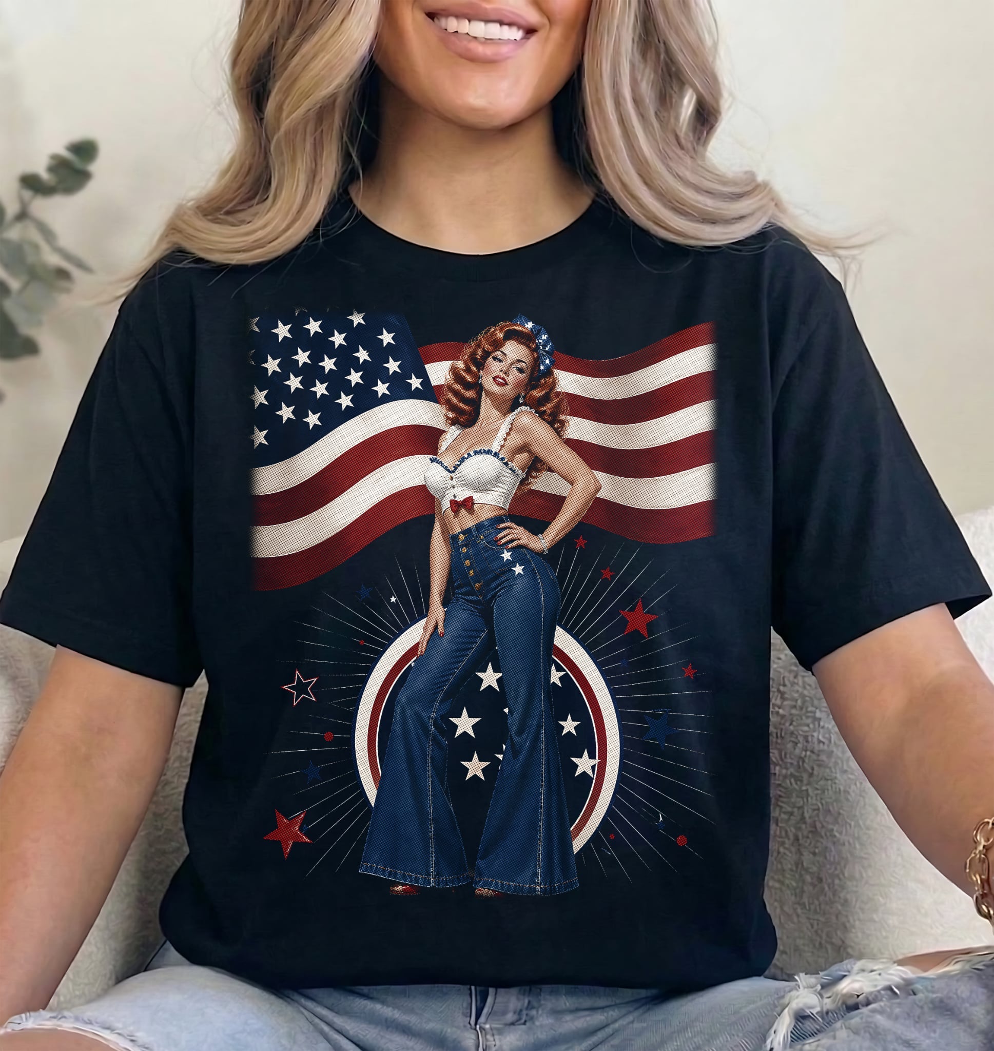 Vintage Patriotic Pin-Up Collection – Retro Americana Dark Halftone Designs 10x12