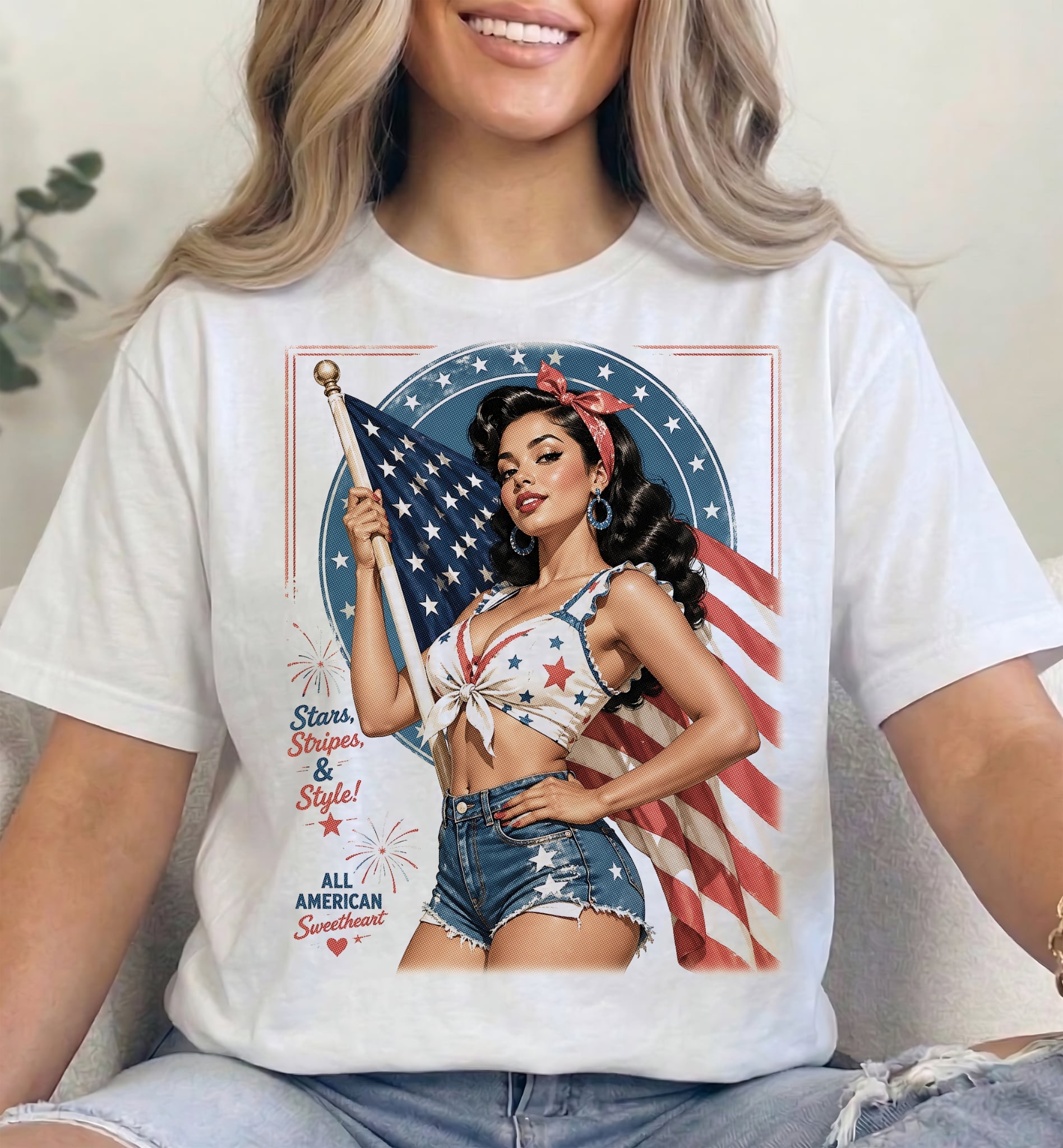 Classic Americana Pin-Up Collection – Retro Light Halftone Patriotic Designs 10x12