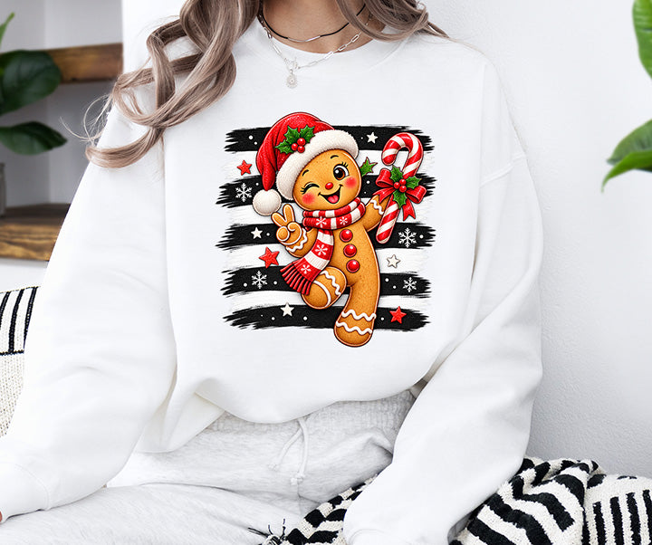 Cute Gingerbread Christmas DTF Transfer | Candy Cane Holiday Design