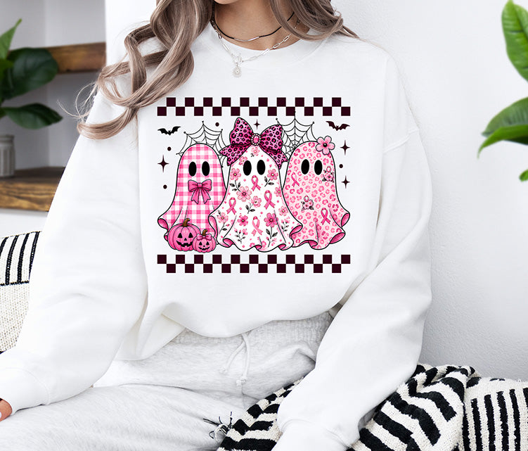 Pink Ribbon Ghosts DTF Transfer | Breast Cancer Awareness Halloween Ghost Design