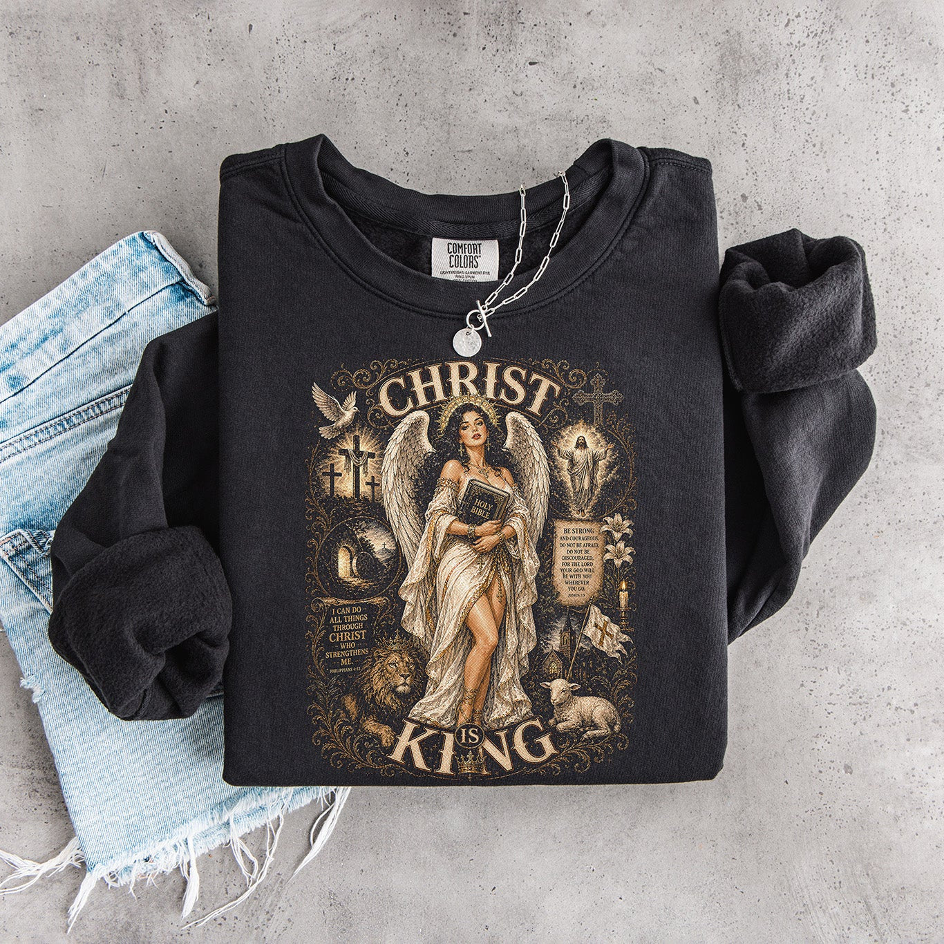 Christ Is King Halftone Angel Design | Vintage Religious Streetwear 9x11