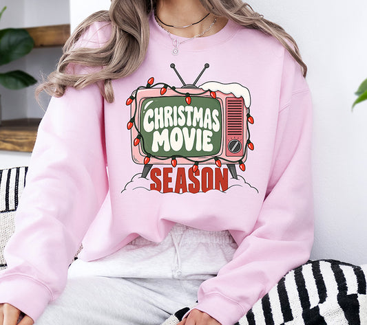 Christmas Movie Season retro television with holiday lights and snow ready to press DTF transfer