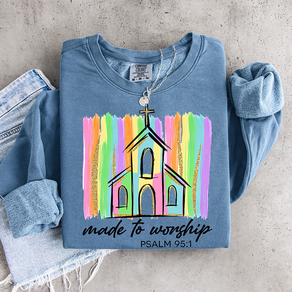 Colorful Church Graphic – Faith-Inspired Rainbow Brushstroke Design