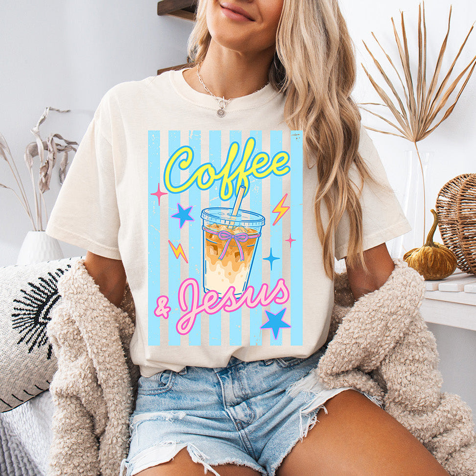 Retro Coffee & Jesus - Cute Christian Iced Coffee Graphic Design