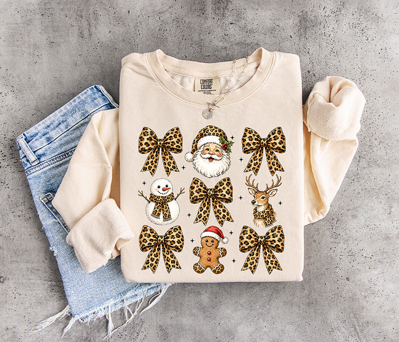 Coquette Christmas Leopard Bow DTF Transfer | Santa Holiday Design