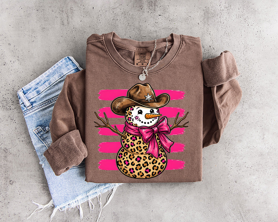 Cowgirl Snowman DTF Transfer | Western Leopard Christmas Design