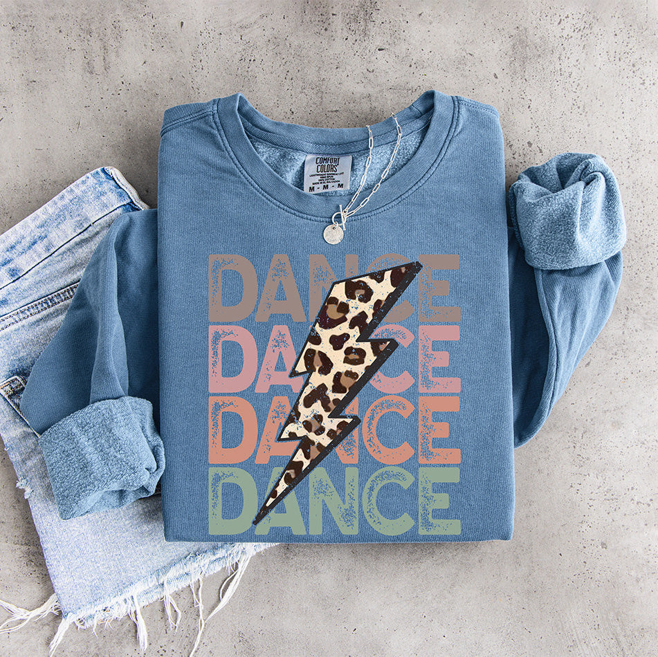 Retro Bohemian Leopard Lightning Bolt Dance Graphic – Distressed Stacked Typography Design