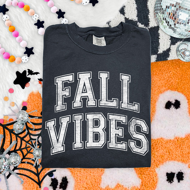 Fall Vibes retro varsity distressed lettering ready to press DTF transfer