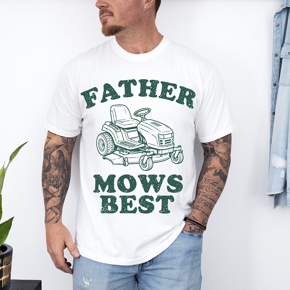 Father Mows Best Funny Dad T-Shirt - Vintage Lawn Mower Graphic