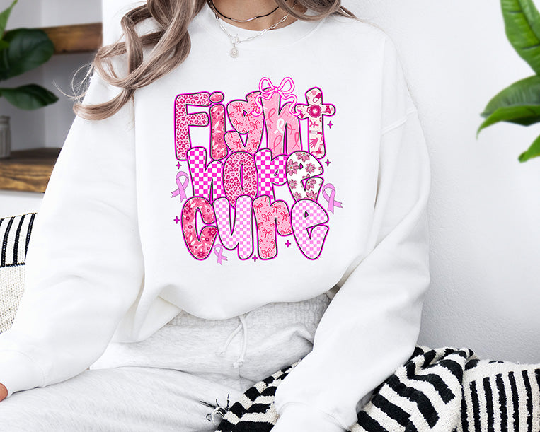Fight Hope Cure Breast Cancer Awareness DTF Transfer | Pink Ribbon Design