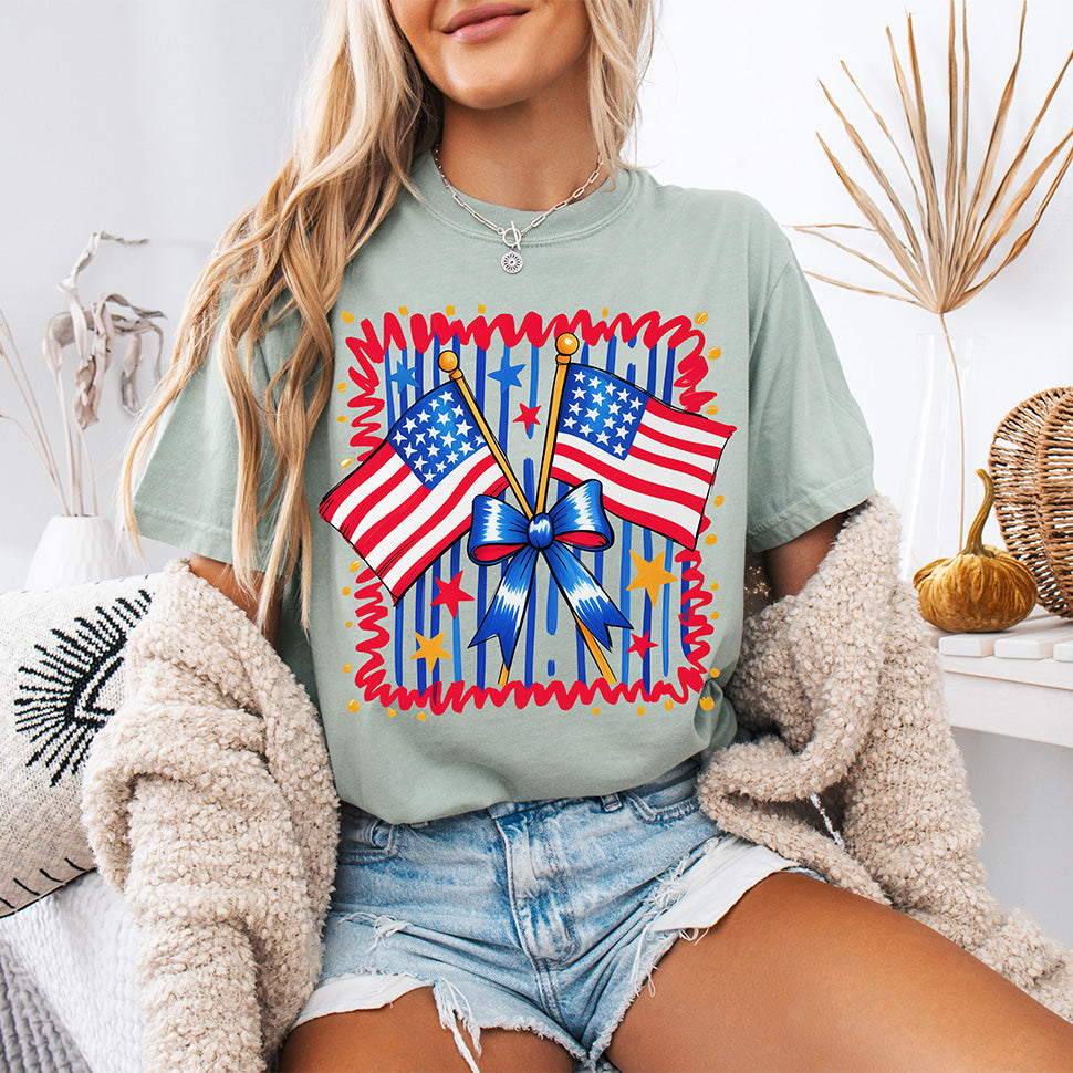 Retro Patriotic Bow & Flags Design - Cute Americana Graphic