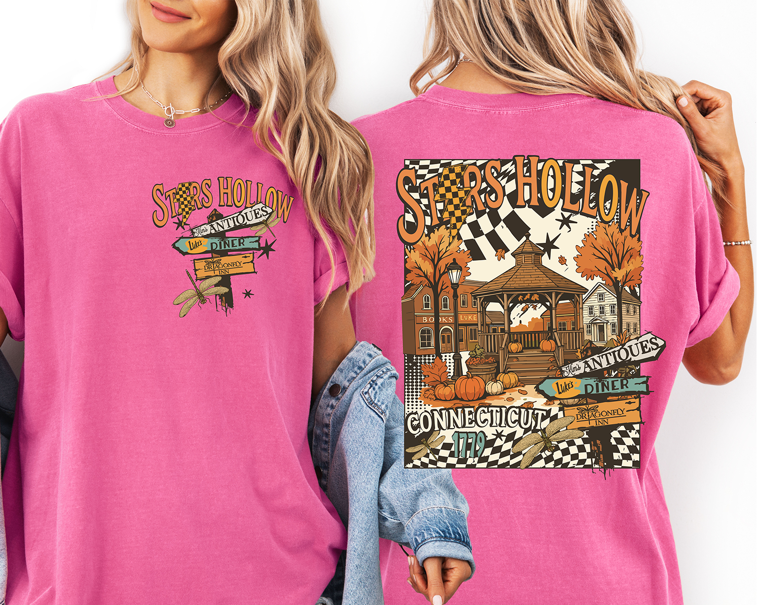Vintage Stars Hollow Connecticut Graphic | Retro Gilmore Girls Inspired Gazebo & Town Sign Shirt