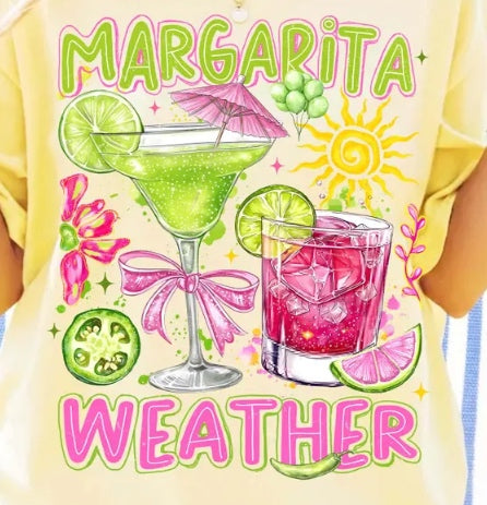 Margarita Weather Graphic Tee - Summer Cocktail Shirt with Jalapeño, Lime, and Sun Doodles