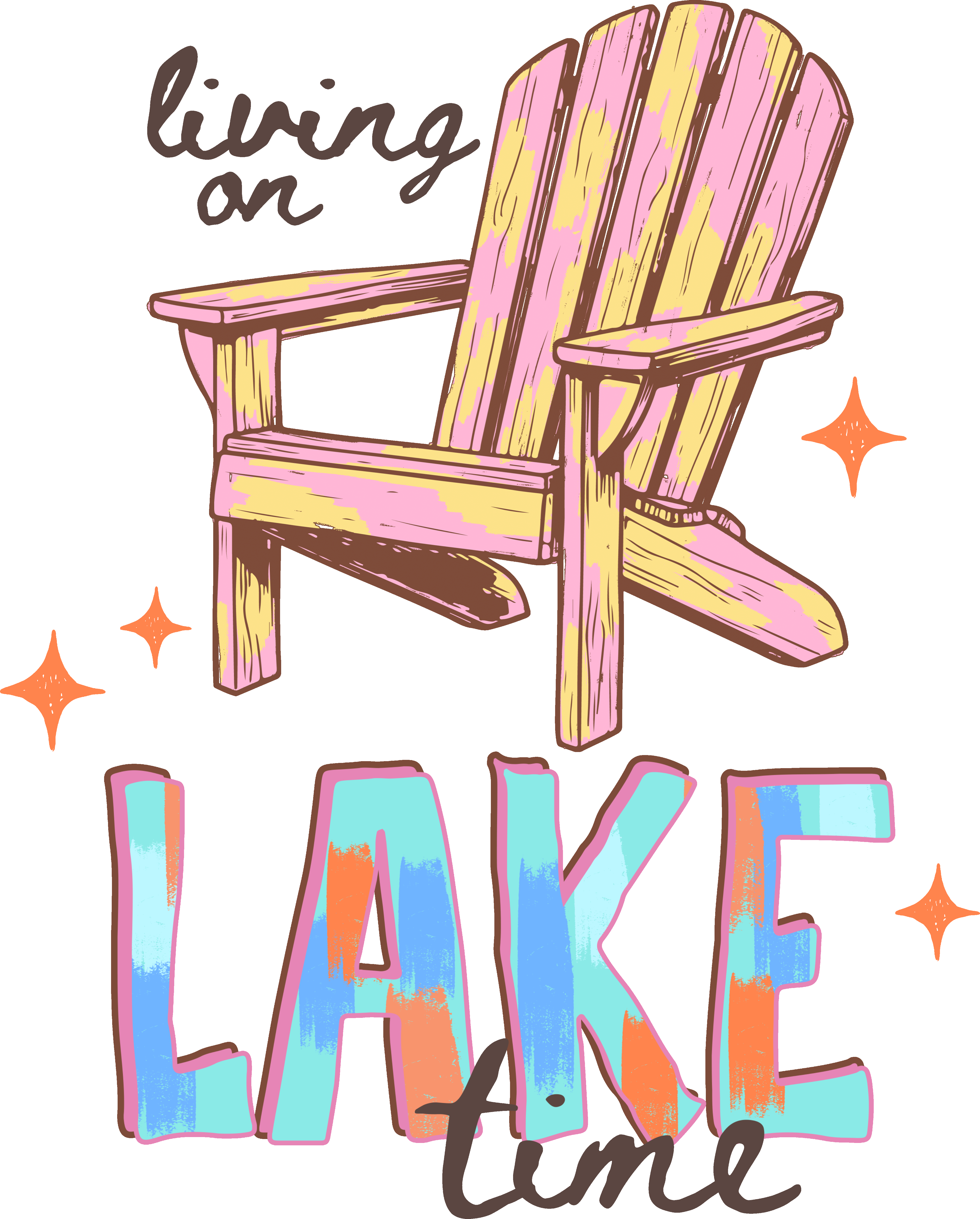 Living on Lake Time | Retro Adirondack Chair Graphic | Pastel Lakeside Summer Vacation Design