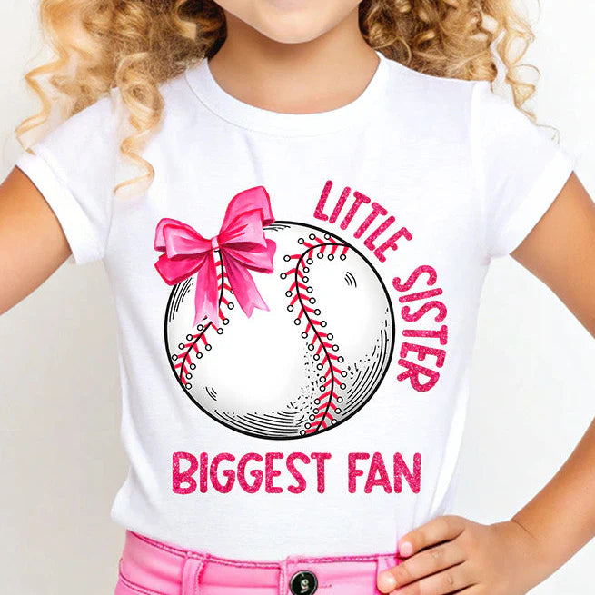 Little Sister Biggest Fan DTF Transfer - Pink Glitter Softball Ready to Press