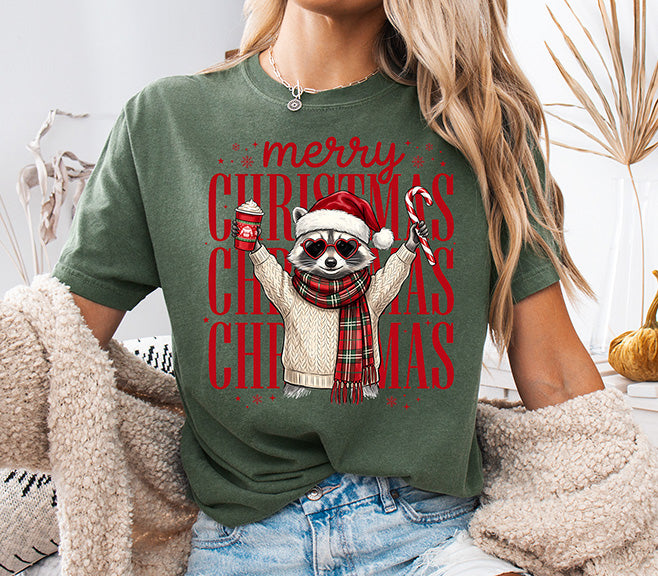 Merry Christmas Raccoon DTF Transfer | Funny Festive Holiday Design