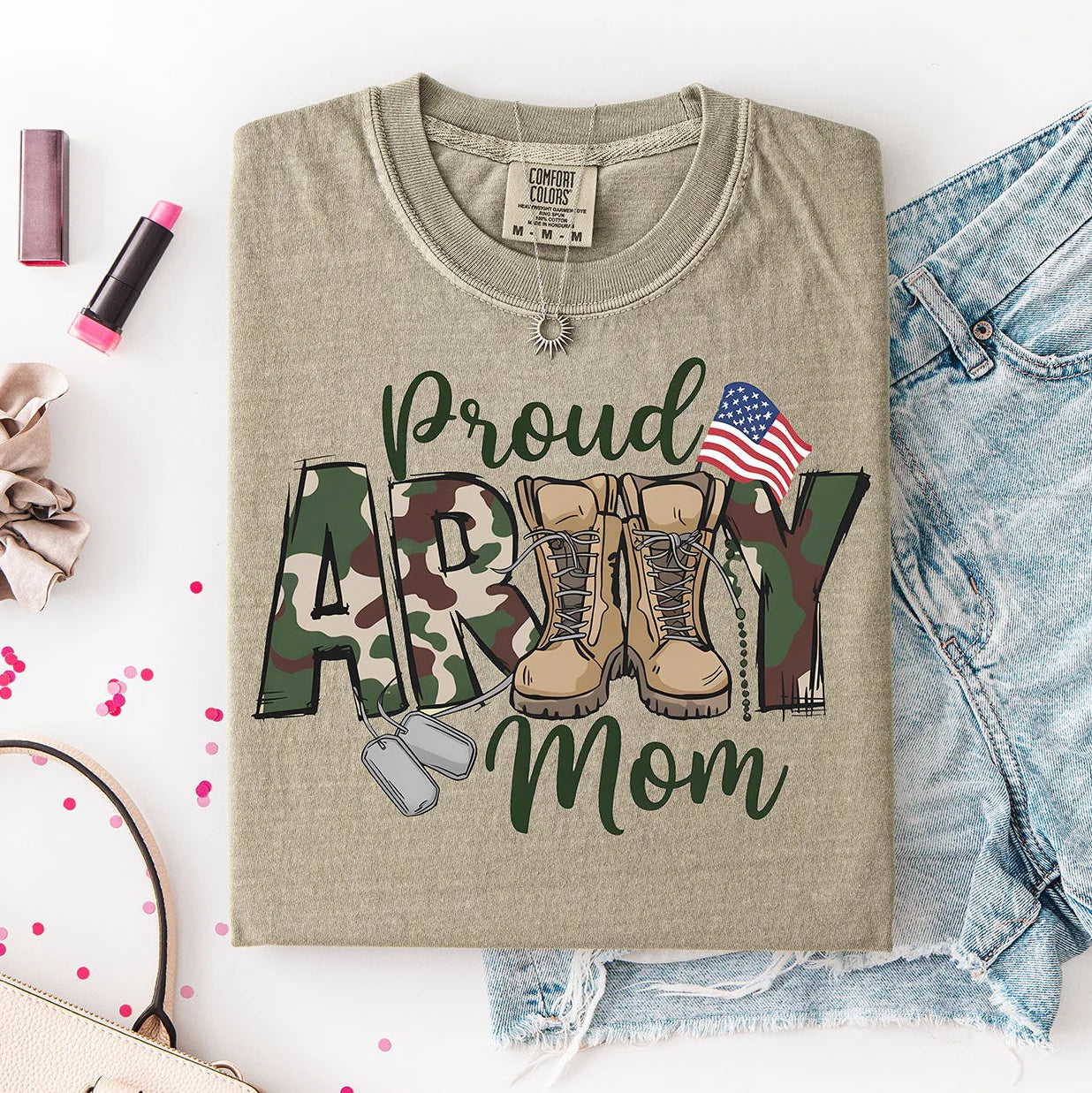 "Proud Army Mom" - Military Camo & Boots DTF Transfer