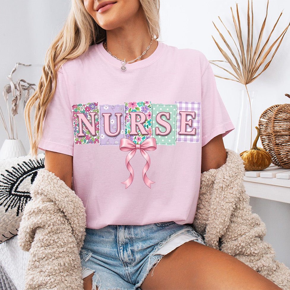 Floral Patchwork Nurse Bow Graphic Design