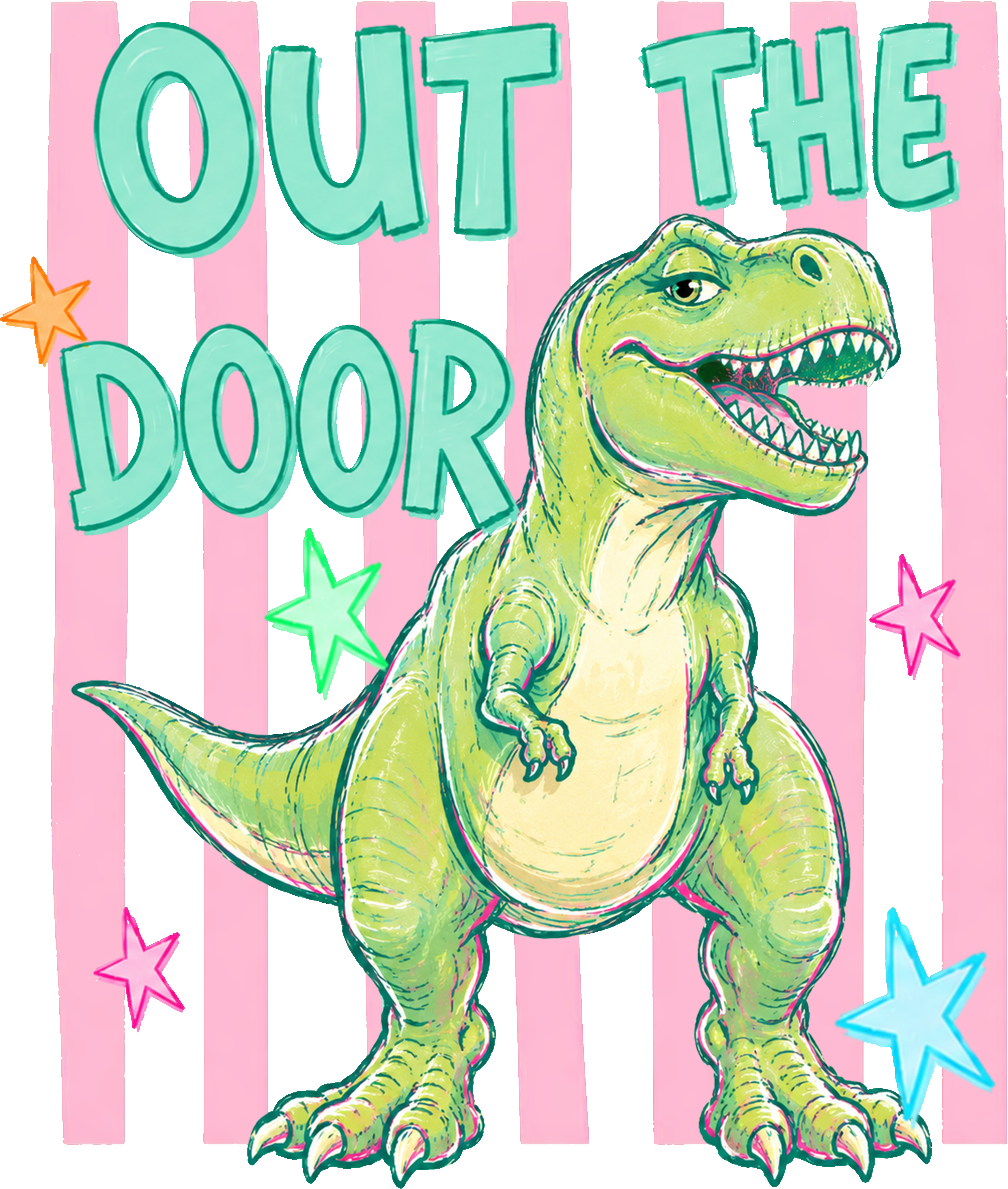 Out The Door T-Rex Tee | Retro Y2K Pink Graphic Shirt | Sassy Dinosaur Heart Sunglasses Aesthetic