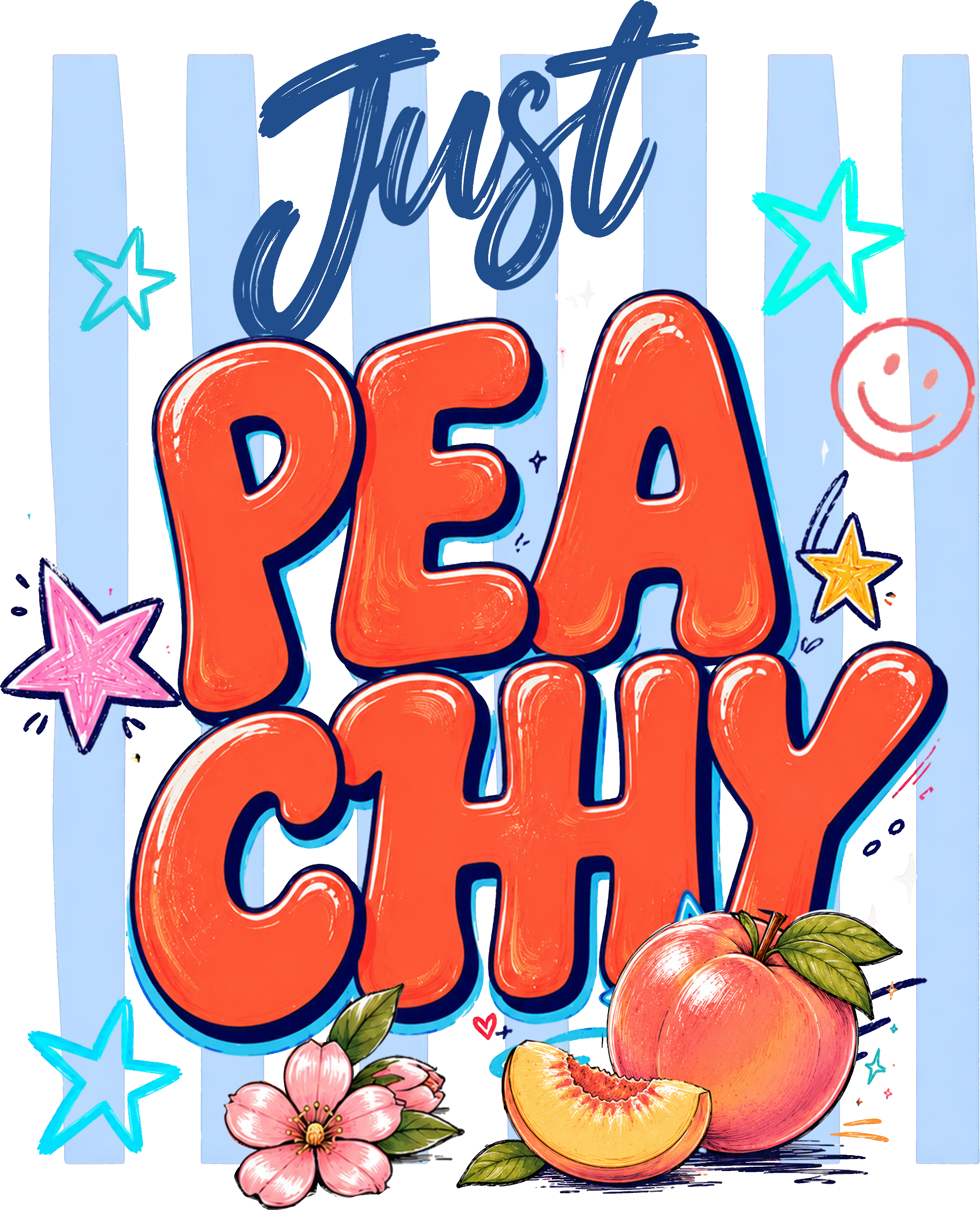 Just Peachy Graphic | Y2K Preppy Pink T-Shirt | Bright Peach & Stars Summer Vibes Apparel