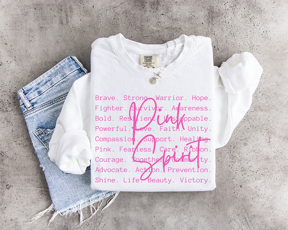Together in Pink breast cancer awareness DTF transfer with pink ribbon and inspirational fighter survivor warrior hope typography