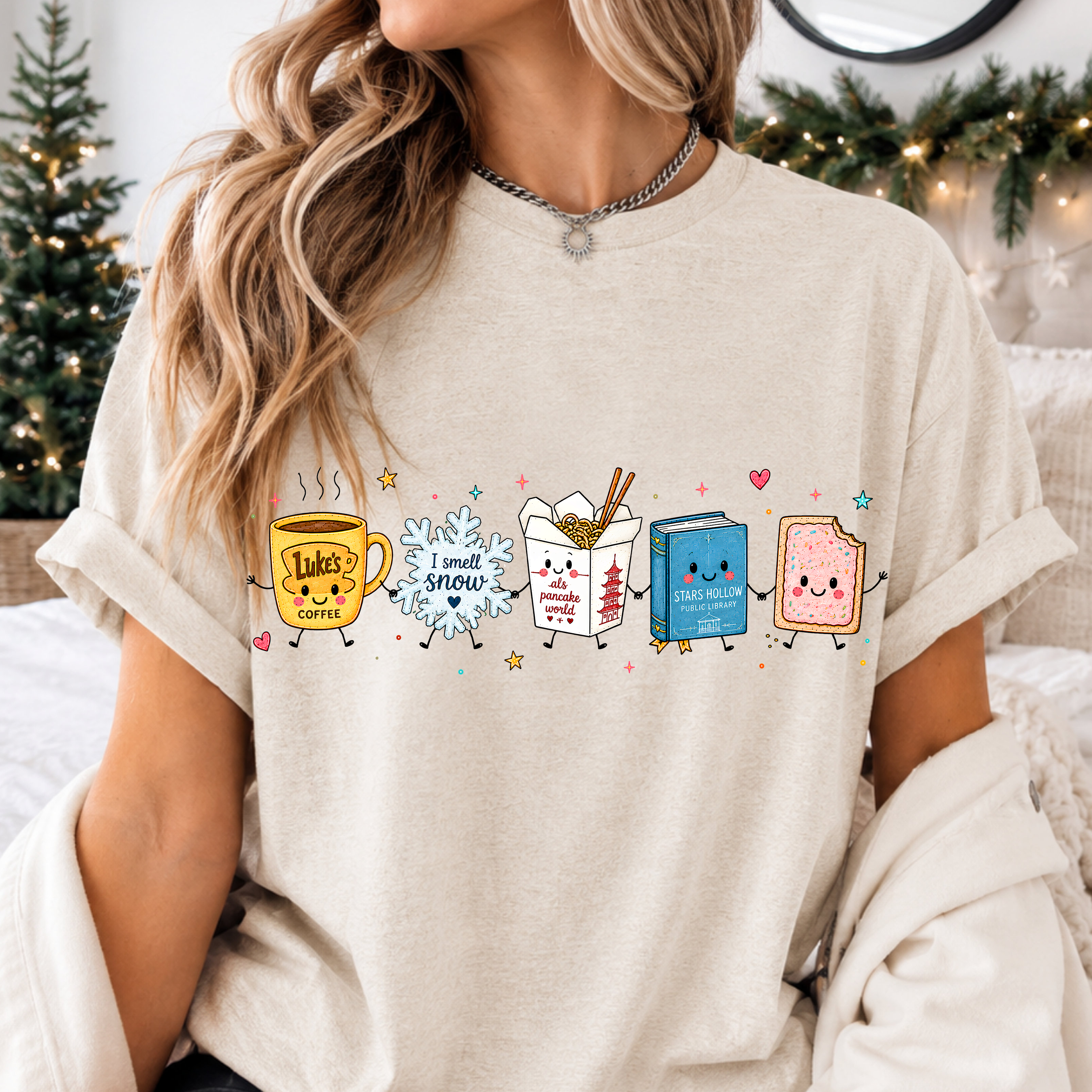 Kawaii Stars Hollow Icons | Cute Gilmore Girls Inspired Coffee & Pop-Tart Shirt
