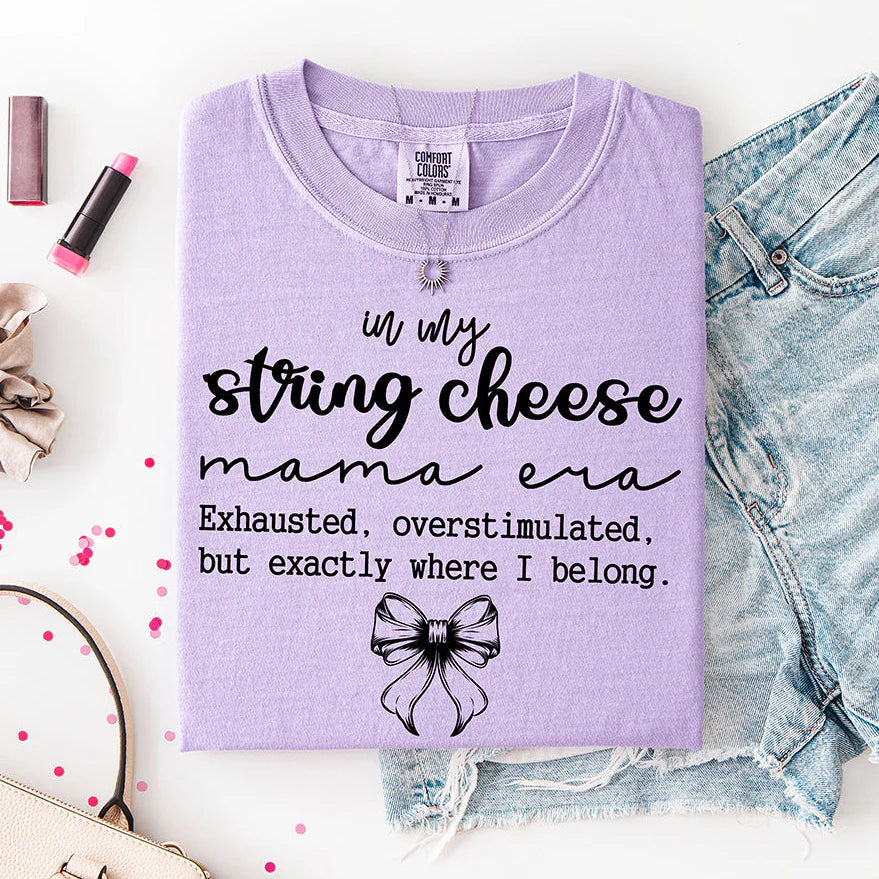 In My String Cheese Mama Era DTF Transfer - Ready To Press Exhausted Mom Bow Design