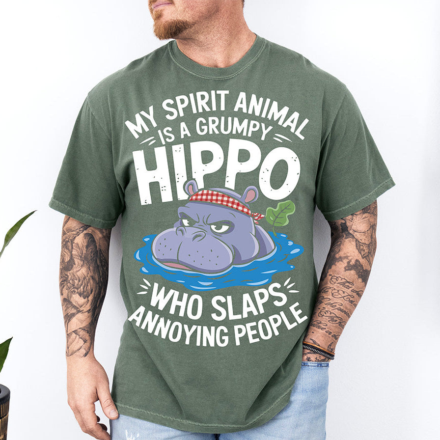"My Spirit Animal is a Grumpy Hippo" Graphic - Funny Sarcastic Humorous Design
