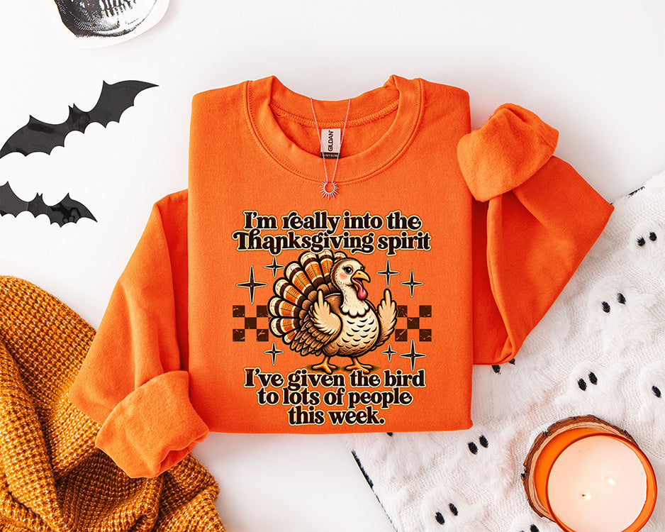 Funny Thanksgiving Spirit turkey DTF transfer with I've Given the Bird to Lots of People This Week sarcastic Thanksgiving design