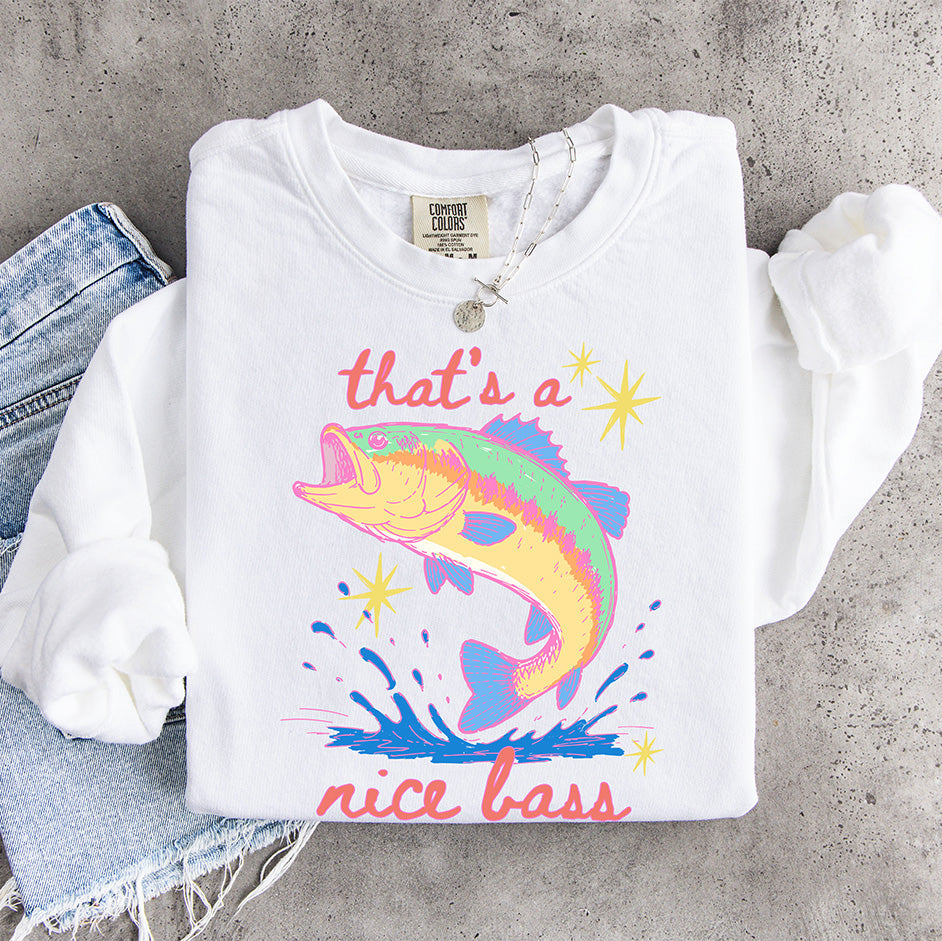 "That’s a Nice Bass" Graphic T-Shirt – Vintage 90s Neon Fishing Tee
