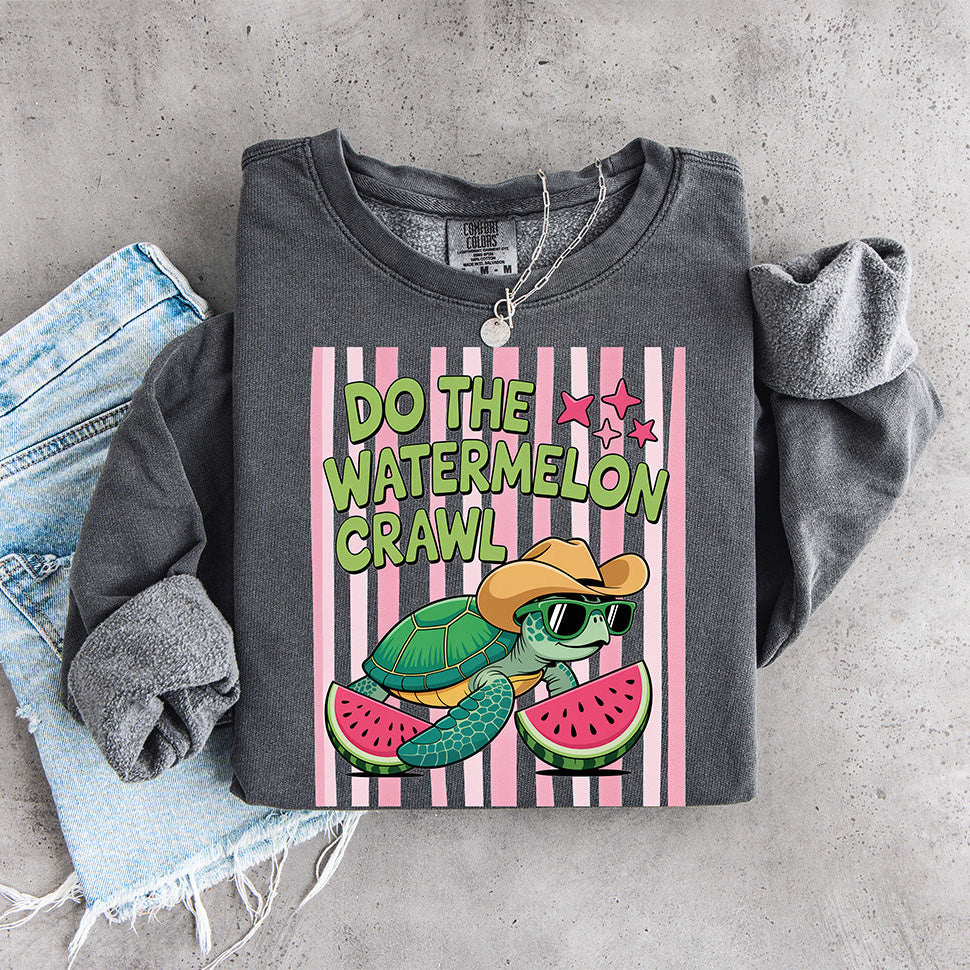 Do The Watermelon Crawl | Funny Cowboy Turtle Graphic Tee | Retro Country Music Summer Top | Cute Southern Watermelon Gift for Her