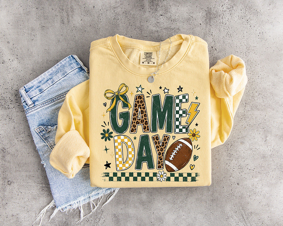 Thankful Thanksgiving DTF transfer featuring three turkeys with camo leopard and neutral checkered patterns and distressed black lettering